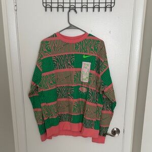 Nike Green and Pink Patterned Crewneck Sweater